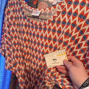 LuLaRoe Marly Top - Red and Blue Geometric Design